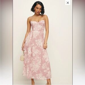 Reformation Blush Pink Floral Maxi Dress with Spaghetti Straps